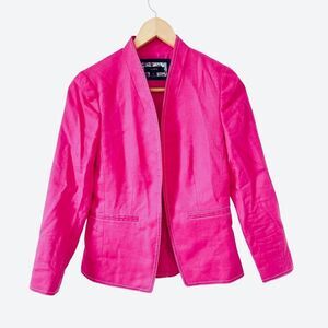 J.Crew NWOT Bright Pink Linen Blend Collarless Open Front‎ Tailored Blazer
